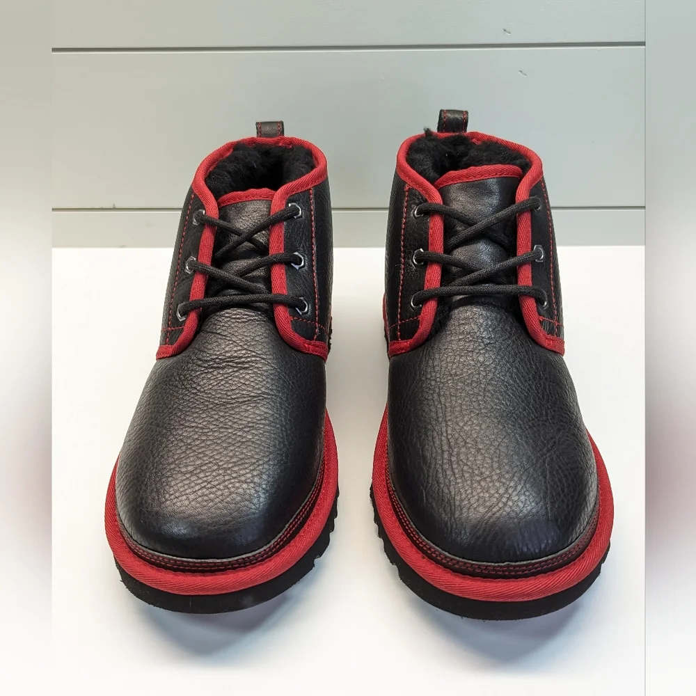 UGG Neumel Leather Chukka Ankle Black Red Boots Size Men's 9